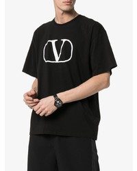 schwarzes und weißes bedrucktes T-Shirt mit einem Rundhalsausschnitt von Valentino