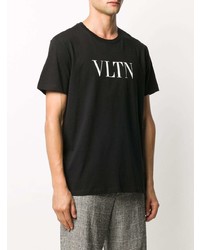 schwarzes und weißes bedrucktes T-Shirt mit einem Rundhalsausschnitt von Valentino