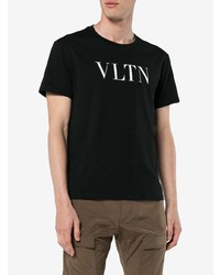 schwarzes und weißes bedrucktes T-Shirt mit einem Rundhalsausschnitt von Valentino