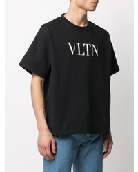 schwarzes und weißes bedrucktes T-Shirt mit einem Rundhalsausschnitt von Valentino