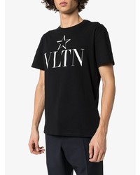 schwarzes und weißes bedrucktes T-Shirt mit einem Rundhalsausschnitt von Valentino