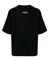schwarzes und weißes bedrucktes T-Shirt mit einem Rundhalsausschnitt von Vostok CLTH
