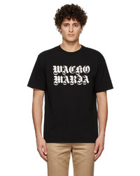 schwarzes und weißes bedrucktes T-Shirt mit einem Rundhalsausschnitt von Wacko Maria