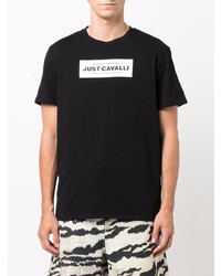 schwarzes und weißes bedrucktes T-Shirt mit einem Rundhalsausschnitt von Just Cavalli