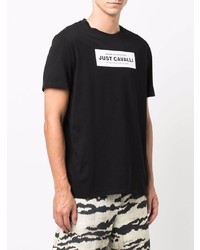 schwarzes und weißes bedrucktes T-Shirt mit einem Rundhalsausschnitt von Just Cavalli