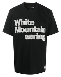 schwarzes und weißes bedrucktes T-Shirt mit einem Rundhalsausschnitt von White Mountaineering