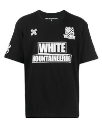 schwarzes und weißes bedrucktes T-Shirt mit einem Rundhalsausschnitt von White Mountaineering