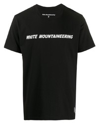 schwarzes und weißes bedrucktes T-Shirt mit einem Rundhalsausschnitt von White Mountaineering