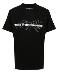 schwarzes und weißes bedrucktes T-Shirt mit einem Rundhalsausschnitt von White Mountaineering