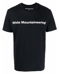 schwarzes und weißes bedrucktes T-Shirt mit einem Rundhalsausschnitt von White Mountaineering