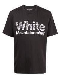 schwarzes und weißes bedrucktes T-Shirt mit einem Rundhalsausschnitt von White Mountaineering