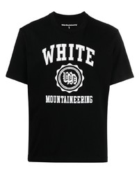 schwarzes und weißes bedrucktes T-Shirt mit einem Rundhalsausschnitt von White Mountaineering