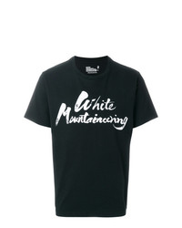 schwarzes und weißes bedrucktes T-Shirt mit einem Rundhalsausschnitt von White Mountaineering