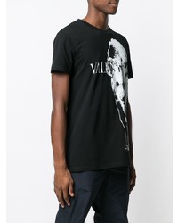 schwarzes und weißes bedrucktes T-Shirt mit einem Rundhalsausschnitt von Valentino