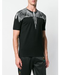 schwarzes und weißes bedrucktes T-Shirt mit einem Rundhalsausschnitt von Marcelo Burlon County of Milan