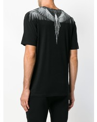 schwarzes und weißes bedrucktes T-Shirt mit einem Rundhalsausschnitt von Marcelo Burlon County of Milan