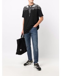 schwarzes und weißes bedrucktes T-Shirt mit einem Rundhalsausschnitt von Marcelo Burlon County of Milan