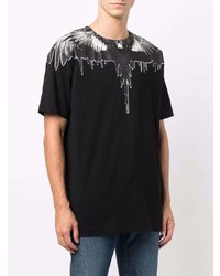 schwarzes und weißes bedrucktes T-Shirt mit einem Rundhalsausschnitt von Marcelo Burlon County of Milan