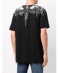 schwarzes und weißes bedrucktes T-Shirt mit einem Rundhalsausschnitt von Marcelo Burlon County of Milan