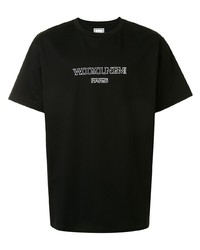schwarzes und weißes bedrucktes T-Shirt mit einem Rundhalsausschnitt von Wooyoungmi