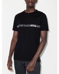 schwarzes und weißes bedrucktes T-Shirt mit einem Rundhalsausschnitt von BOSS