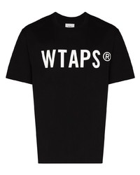 schwarzes und weißes bedrucktes T-Shirt mit einem Rundhalsausschnitt von WTAPS
