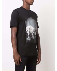 schwarzes und weißes bedrucktes T-Shirt mit einem Rundhalsausschnitt von Moncler Genius