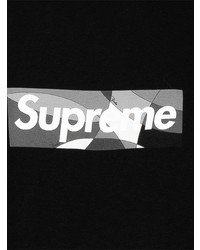 schwarzes und weißes bedrucktes T-Shirt mit einem Rundhalsausschnitt von Supreme