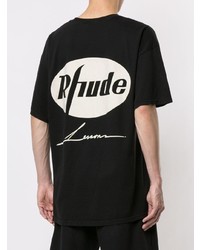 schwarzes und weißes bedrucktes T-Shirt mit einem Rundhalsausschnitt von Rhude