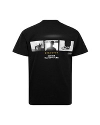 schwarzes und weißes bedrucktes T-Shirt mit einem Rundhalsausschnitt von Travis Scott