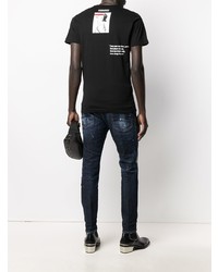 schwarzes und weißes bedrucktes T-Shirt mit einem Rundhalsausschnitt von DSQUARED2