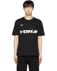 schwarzes und weißes bedrucktes T-Shirt mit einem Rundhalsausschnitt von Y-3