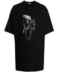 schwarzes und weißes bedrucktes T-Shirt mit einem Rundhalsausschnitt von Yohji Yamamoto