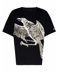 schwarzes und weißes bedrucktes T-Shirt mit einem Rundhalsausschnitt von Yohji Yamamoto