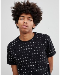 schwarzes und weißes bedrucktes T-Shirt mit einem Rundhalsausschnitt von YOURTURN