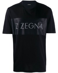 schwarzes und weißes bedrucktes T-Shirt mit einem Rundhalsausschnitt von Z Zegna