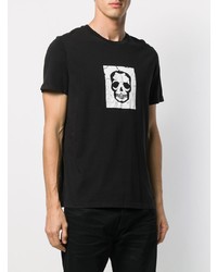 schwarzes und weißes bedrucktes T-Shirt mit einem Rundhalsausschnitt von Zadig & Voltaire