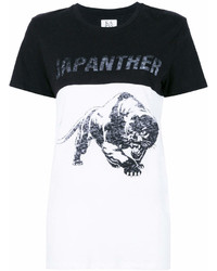 schwarzes und weißes bedrucktes T-Shirt mit einem Rundhalsausschnitt von Zoe Karssen