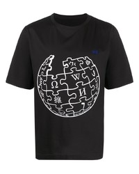 schwarzes und weißes bedrucktes T-Shirt mit einem Rundhalsausschnitt von Études