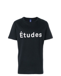 schwarzes und weißes bedrucktes T-Shirt mit einem Rundhalsausschnitt von Études