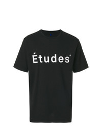 schwarzes und weißes bedrucktes T-Shirt mit einem Rundhalsausschnitt von Études
