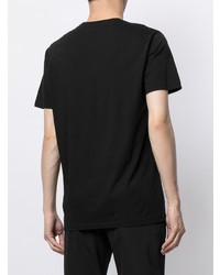 schwarzes und weißes bedrucktes T-Shirt mit einem V-Ausschnitt von Emporio Armani