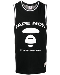 schwarzes und weißes bedrucktes Trägershirt von AAPE BY A BATHING APE