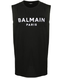 schwarzes und weißes bedrucktes Trägershirt von Balmain