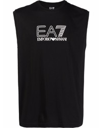 schwarzes und weißes bedrucktes Trägershirt von Ea7 Emporio Armani