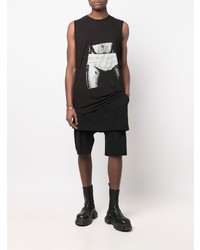 schwarzes und weißes bedrucktes Trägershirt von Rick Owens DRKSHDW