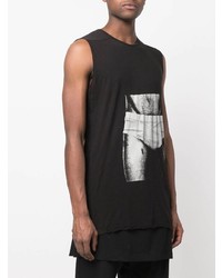 schwarzes und weißes bedrucktes Trägershirt von Rick Owens DRKSHDW