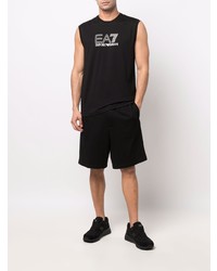 schwarzes und weißes bedrucktes Trägershirt von Ea7 Emporio Armani