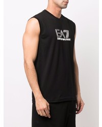 schwarzes und weißes bedrucktes Trägershirt von Ea7 Emporio Armani