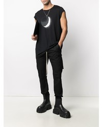 schwarzes und weißes bedrucktes Trägershirt von Ann Demeulemeester